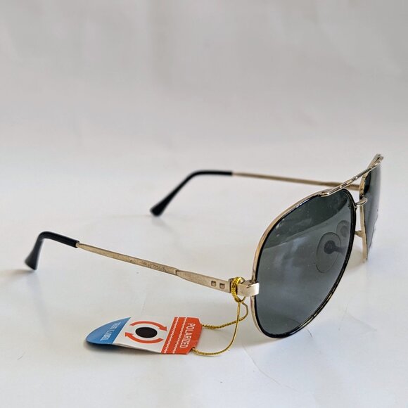 NWT Vintage 90's Classic Aviator Metal Polarized Sunglasses (Gold. Black) - Picture 2 of 5